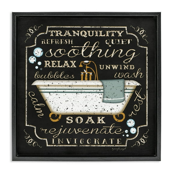 Stupell Industries Country Bathtub with Various Phrases Typography Painting Black Floater Framed Canvas Art Print Wall Art, 18 x 18