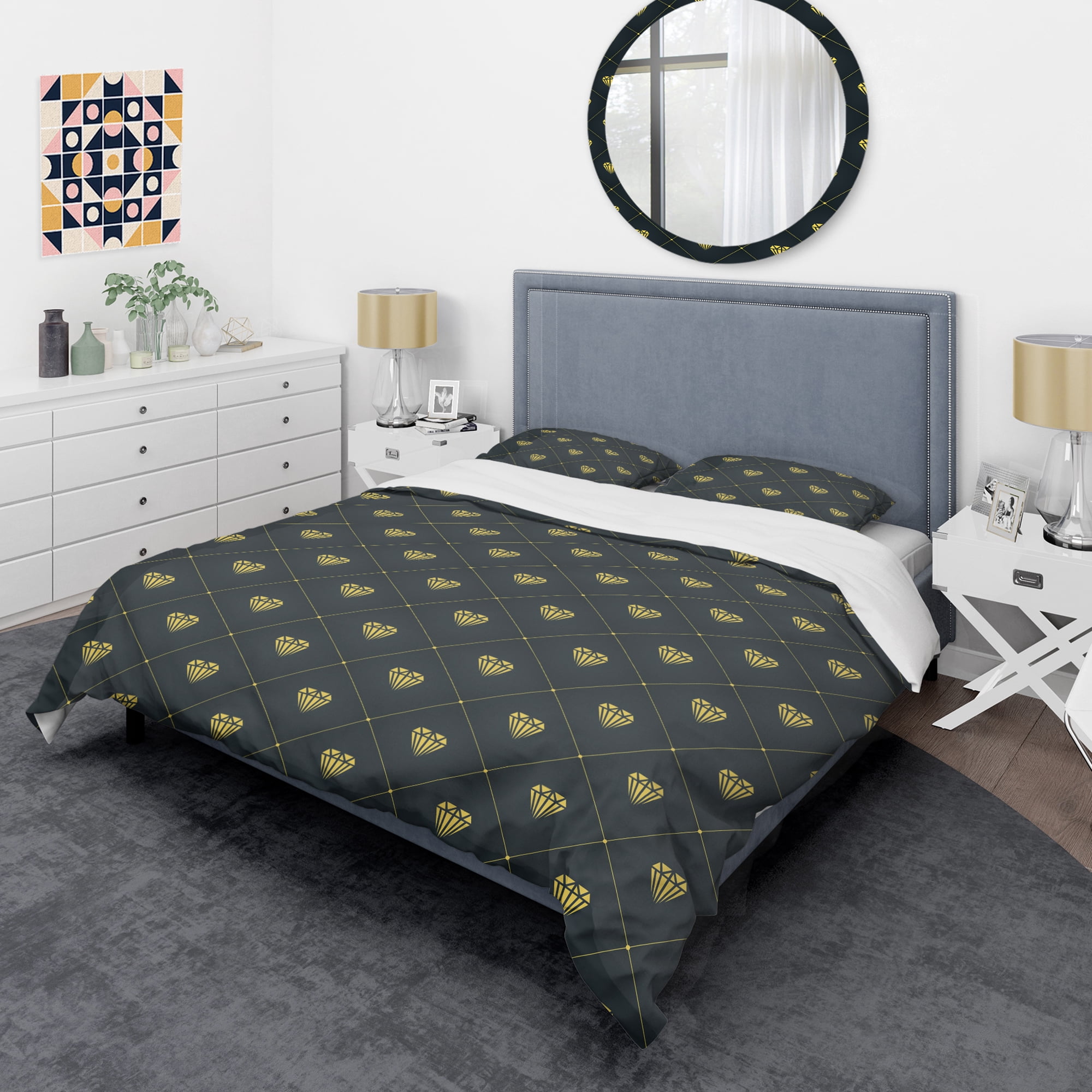 Designart 'Golden Heart Design' Mid-Century Modern Duvet Cover Set
