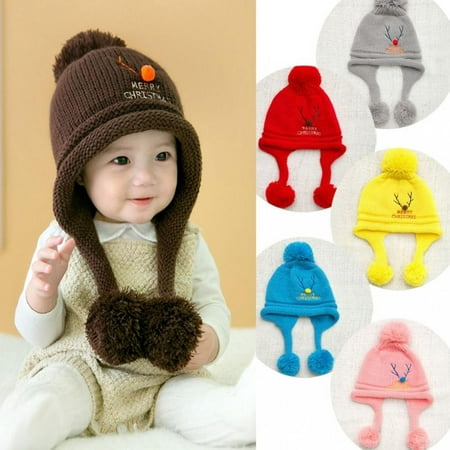 1 Winter Warm For Baby Kids Girls Toddler Knitted Crochet Earflap Beanie Hat Cap Merry Christmas