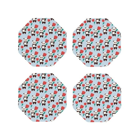 

Honeii Panda And Rose Print Leather Coaster Set of 4 Ideal for Safeguarding Your Furniture from Drinks Spills and Effortless Cleanup-Octagon