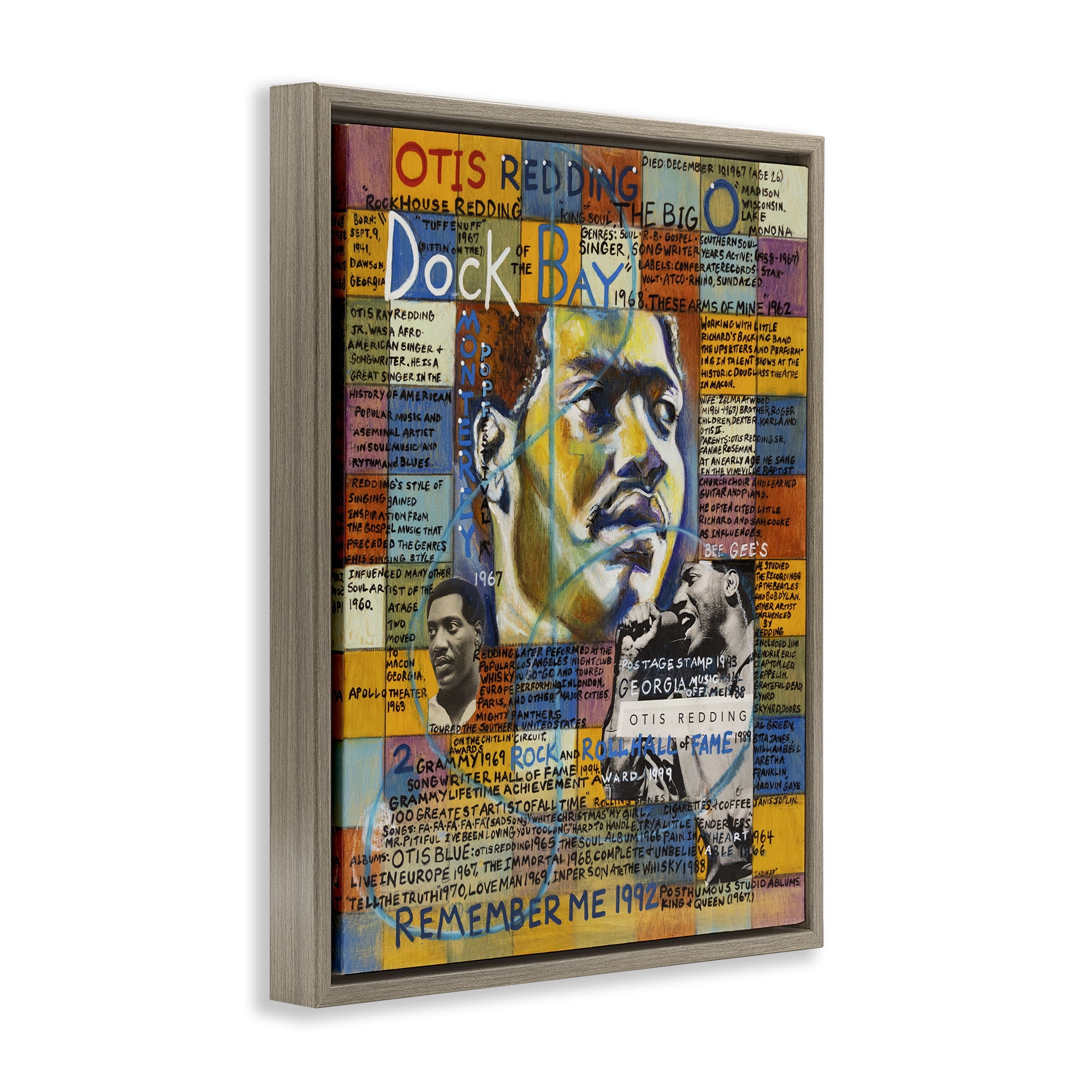 Stupell Industries Otis Redding Collage People Drawing Brown Floater Framed Canvas Art Print Wall Art, 25 x 31