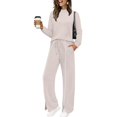 thumbnail image 6 of Sweatsuits Women 2 Piece Outfit, Prolriy Fall Outfits 2025 Wide Leg Pant Matching Sets Womens Clothing Lounge Sets for Women Beige L, 6 of 8