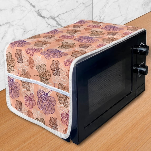 Floral Microwave Oven Cover, Forest Leaves Growth Mother Nature Autumn Foliage Hand Drawn Like, Water Resistant Organizer with Pockets for Kitchen, 36" x 12", Salmon Purple and Chocolate, by Ambesonne