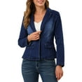 thumbnail image 1 of INSPIRE CHIC Women's Notched Lapel Button Up Long Sleeve Washed Denim Jacket XS Blue, 1 of 8