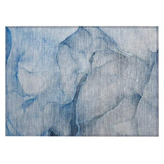 HomeRoots 559793 2 x 3 ft. Blue Abstract Washable Non Skid Indoor Outdoor Rectangle Machine Woven Area Rug