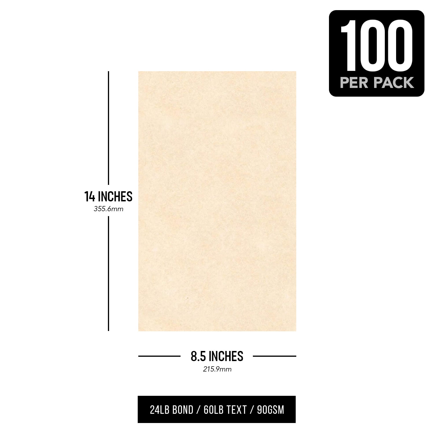 Natural Stationery Imitation Parchment Colored Regular Paper for Writing, Printing, Copy | 24lb Bond, 60lb Text (90GSM) | 8.5 x 14" | 100 Sheets per Pack