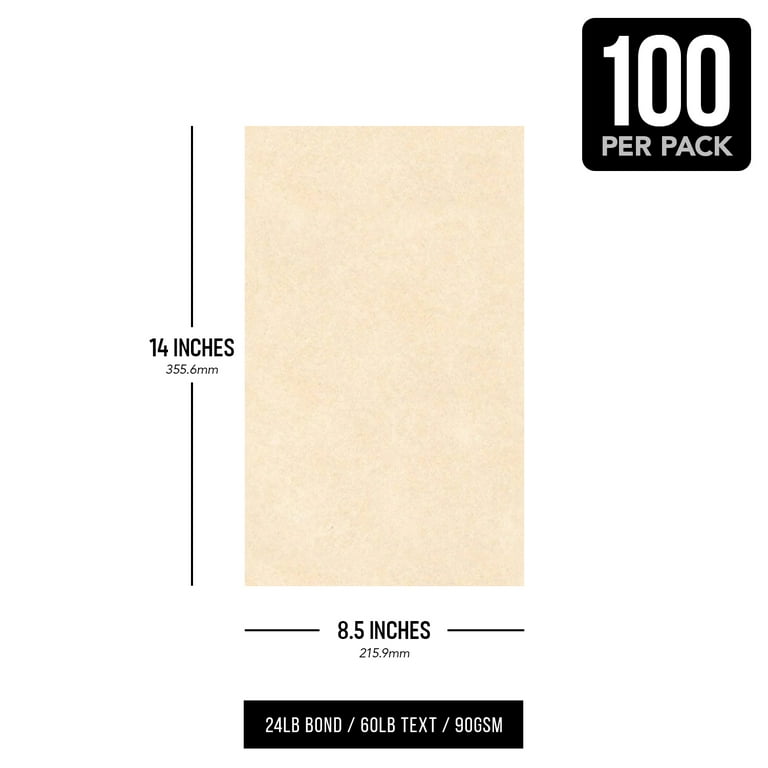 50 Natural Parchment 60# Text (=24# Bond) Paper Sheets - 8.5 X 14 inches  Legal Size - 60 Pound is Not Card Weight - Vintage Colored Old Parchment