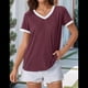 thumbnail image 5 of Camisetas de Corta con Cuello en V para Mujer, Color Vino Tinto XXL, 5 of 6