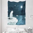 thumbnail image 1 of Winter Tapestry, Cartoon Style Hand Drawn Polar Bear in the Arctic Staring at the Moon Image Print, Wall Hanging for Bedroom Living Room Dorm Decor, 60W X 80L Inches, Blue White, by Ambesonne, 1 of 2