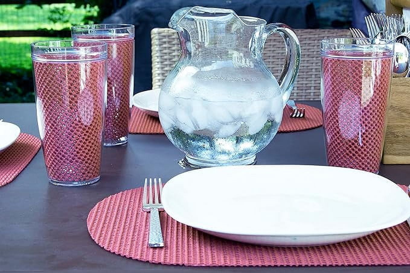 Kraftware Fishnet Oval Placemat 17"x12" (Set/6) Add Fun and Color to your Outdoor Dining – Real Jute Material – Brick Red