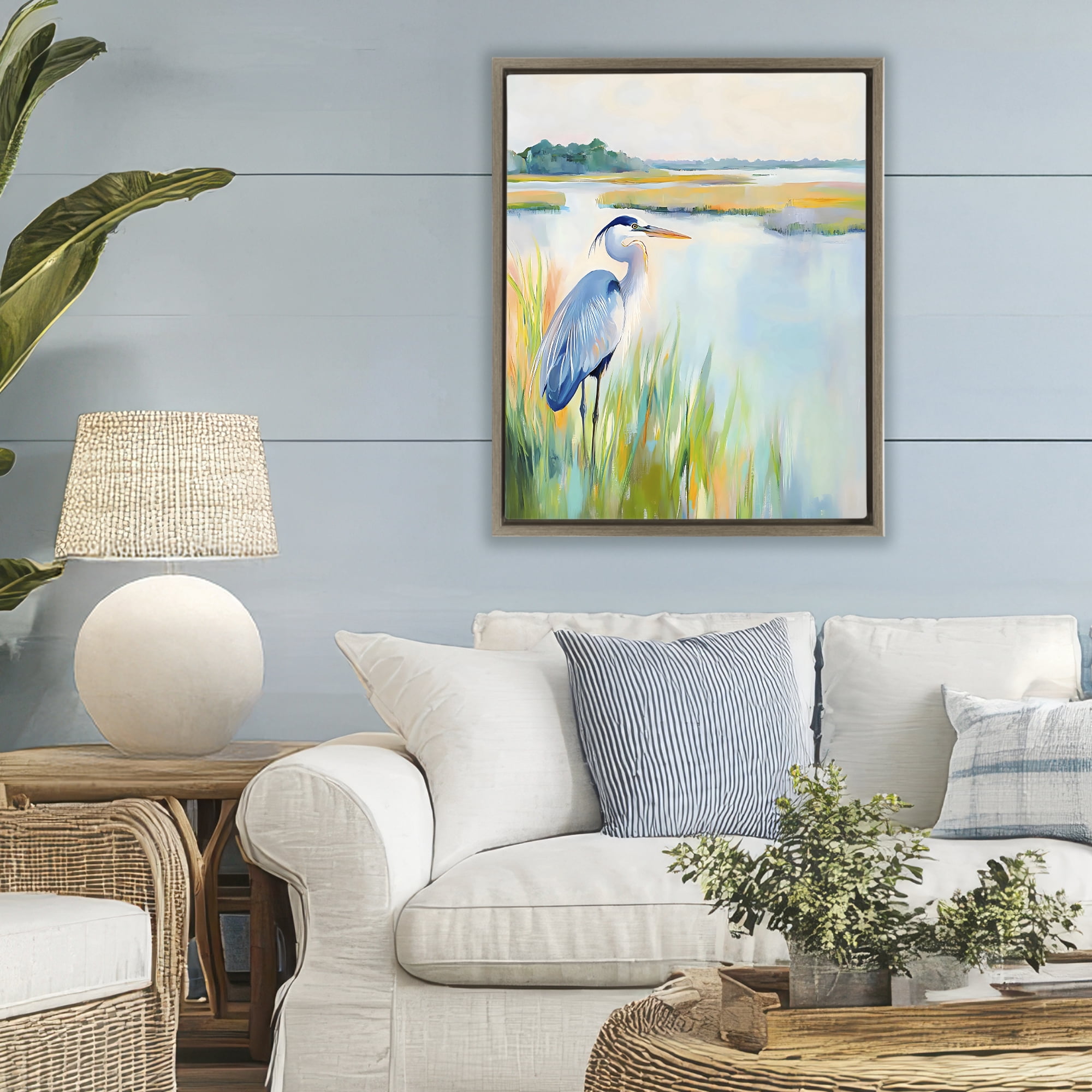 Stupell Industries Heron Perched in the Grass Brown Framed Floater Canvas Wall Art, design by Creative Studio