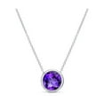 thumbnail image 2 of 18k White Gold Amethyst Bezel Round Pendant Necklace Gift for Her Women's Plated by Paris Jewelry, 2 of 4