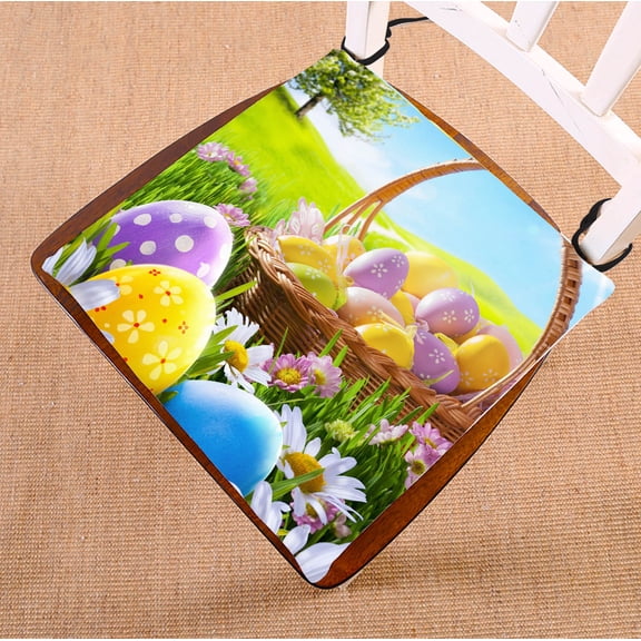 GCKG Happy Easter Chair Pad Seat Cushion Chair Cushion Floor Cushion with Breathable Memory Inner Cushion and Ties Two Sides Printing 18x18inch