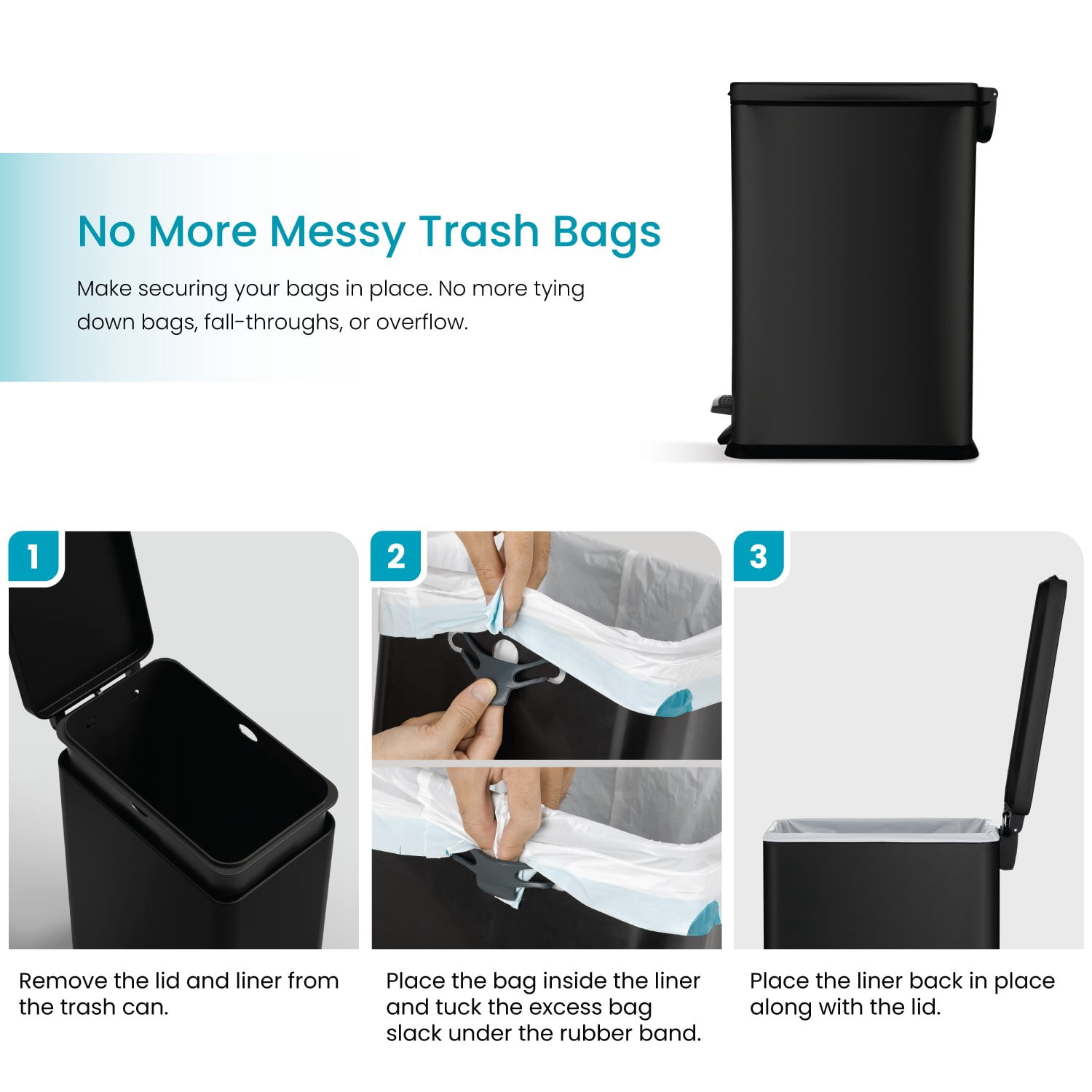 Home Zone Living 8 Gallon Slim Kitchen Trash Can with Step Pedal, Soft-Close Lid and Removable Liner, Stainless Steel, Matte Black