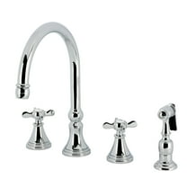 Kingston Brass KS2791BEXBS Essex Double-Handle 4-Hole Widespread Kitchen Faucet with Brass Sprayer in Polished Chrome
