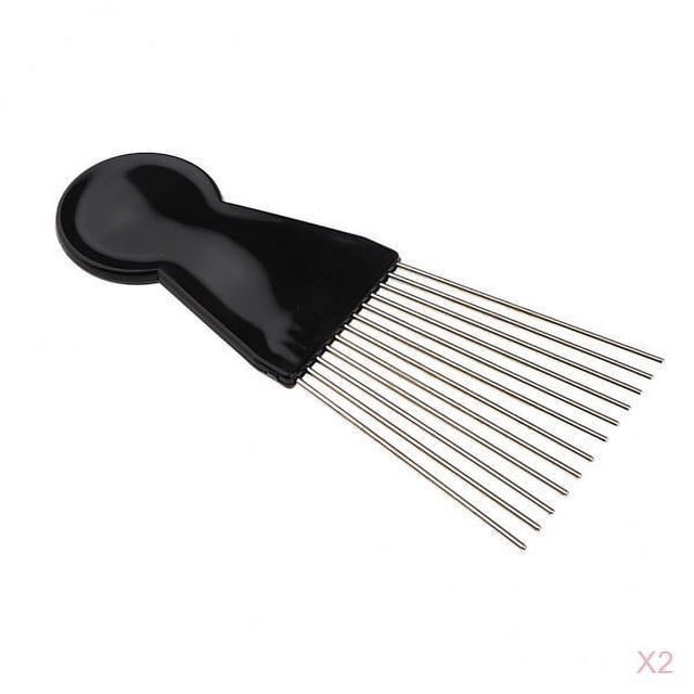 2Pcs/Set Professional Black Salon Barber Hair Styling Afro Wig Braid Styling Comb Metal Lift for Men Women 15cm