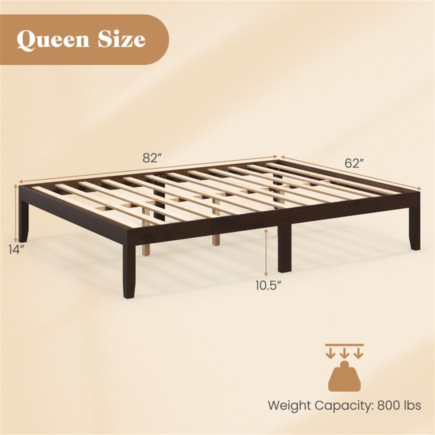 Demi Bonn Queen Size Bed Frame with Wooden Slats Support and Rubber Wood Legs, Acacia Wood Platform Bed Frame with Under Bed Storage, No Box Spring Needed, Brown