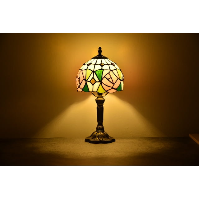 Tiffany Style Lamp Table Desk Lamp Rose Bedroom Bronze Stained-Glass 14.5'' Height Multi-Color