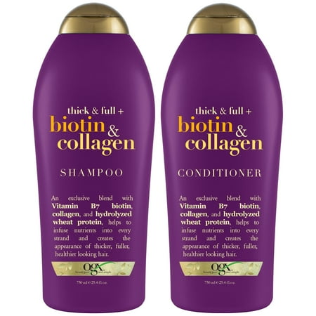 OGX Thick & Full + Biotin & Collagen Volumizing Daily Shampoo and Conditioner Set, 25.4 fl oz