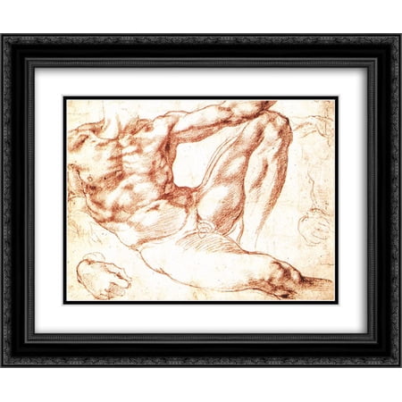 Michelangelo 2x Matted 24x20 Black Ornate Framed Art Print 'The Study of Adam'