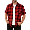 thumbnail image 3 of Wiicoznt Flannel Shirts for Men, Plaid Print Button Up Lapel Shirt with Pocket, Casual Lightweight Short Sleeve Tops for Summer,S-3XL, 3 of 8