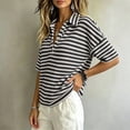thumbnail image 6 of Womens Waffle Knit Polo Top Short Sleeve Striped Pattern Collared Knit Shirt Button Detail Loose Fit Casual Resort Summer Spring, 6 of 6