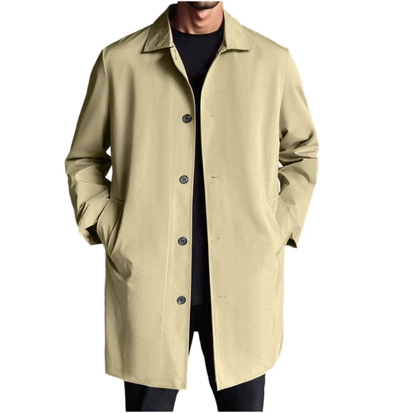 aohooy Men's Light Casual Jacket Trench Coat Button Down Long Sleeve Business Workwear Outerwear Spring Fall Fashion Dress Jackets Beige,S