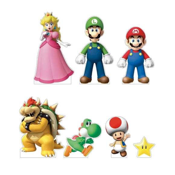 Mario Bros Siluetas Decorativas con Base, Kit 7 Piezas