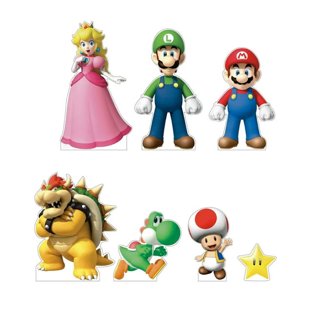 Mario Bros Siluetas Decorativas con Base, Kit 7 Piezas