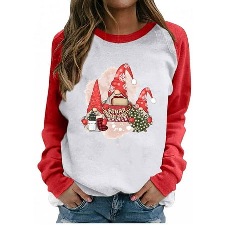 

jsaierl Christmas Sweatshirt Women Long Sleeve Gnomes Pattern Top Funny Crewneck Sweatshirt Tunic Pullover Christmas Gifts for Teen Girls