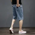 thumbnail image 5 of Pantalones cortos de mezclilla para hombre, bermudas anchas con cordón ajustable, pantalones vaqueros cortos holgados para hombre, pantalones largos originales de verano, moda coreana retro XL, 5 of 5