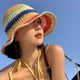 thumbnail image 4 of Sombrero de paja arcoíris con circunferencia de la cabeza de 56-58 cm, para mujer, protector solar de verano, para playa, sombrero de pescador, sombrero con rayas que cubre la cara, 4 of 5