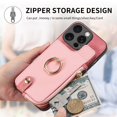 thumbnail image 6 of Decase Wallet Case for iPhone 12 Mini,Shockproof Rugged Phone Cover With 360° Rotatable Ring Kickstand & Back Zipper Card Pocket Cloth Fabric Hybrid PU Leather,for Women Men - Pink, 6 of 7