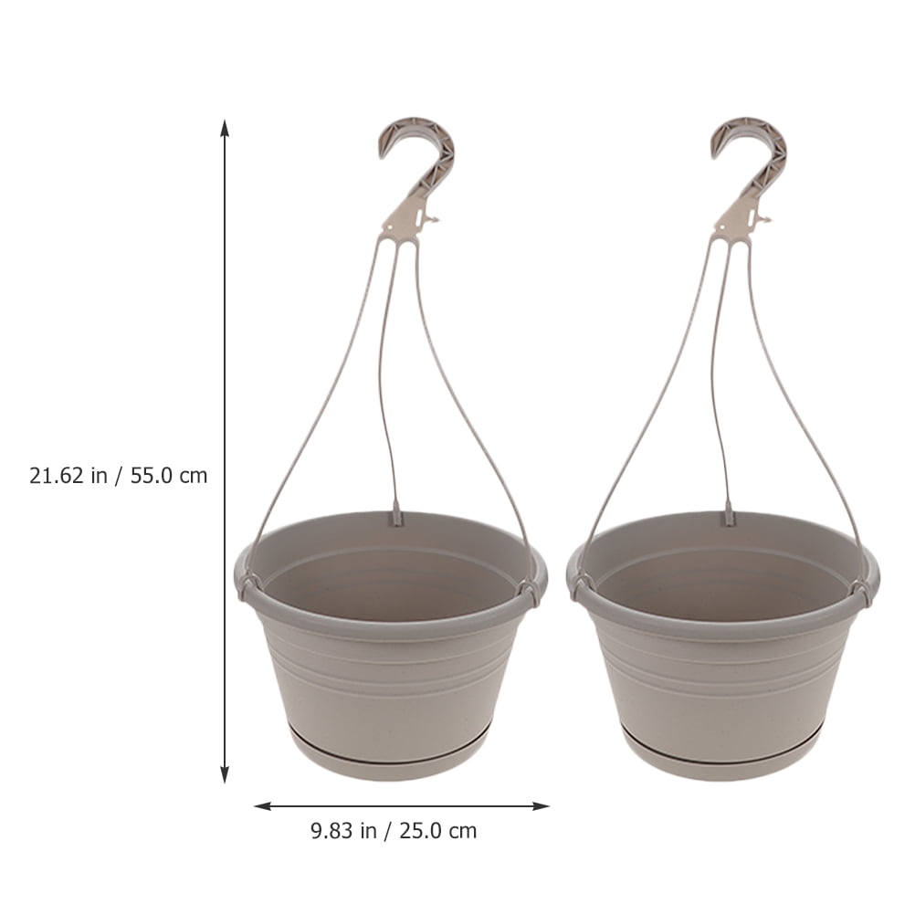UNOMOR Hanging Planter Plastic 2Pcs Grey Flowerpot Pot Outdoor Plant Restaurant