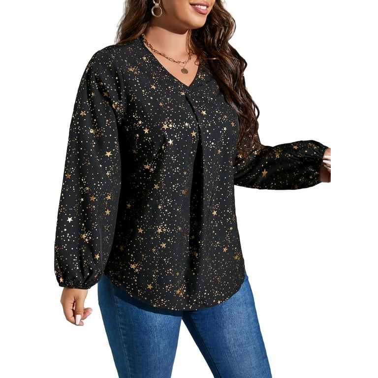 black and gold plus size blouse