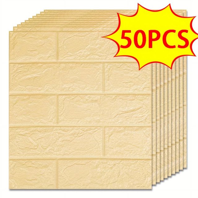 20/30/40//50pcs 3D Wall Tile Sticker, Foam Brick Self-Adhesive Anti-Collision Sticker,