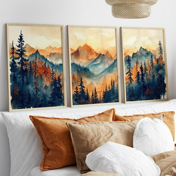 Luvia Golden Hour Mountains And Forest Set Of 3 Poster, Northern Cascade Range Landscape Art, Modern Wall Decor Set 3 Prints 8x12 UNFRAMED