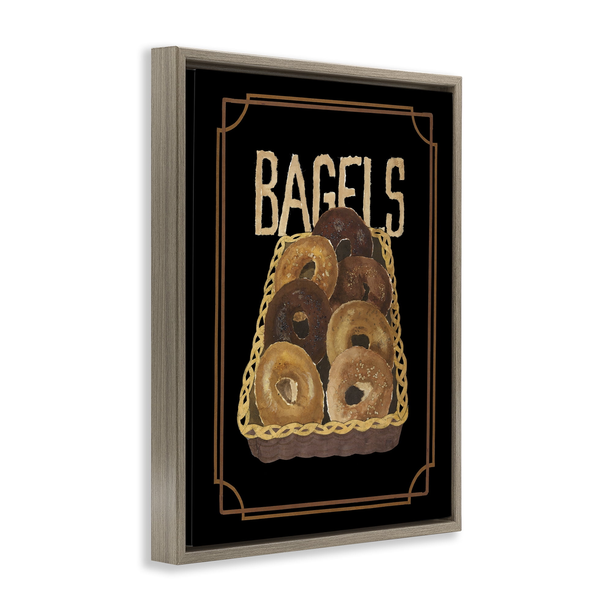 Stupell Industries Basket Of Bagels Food & Beverage Painting Brown Floater Framed Art Print Wall Art, 17 x 21