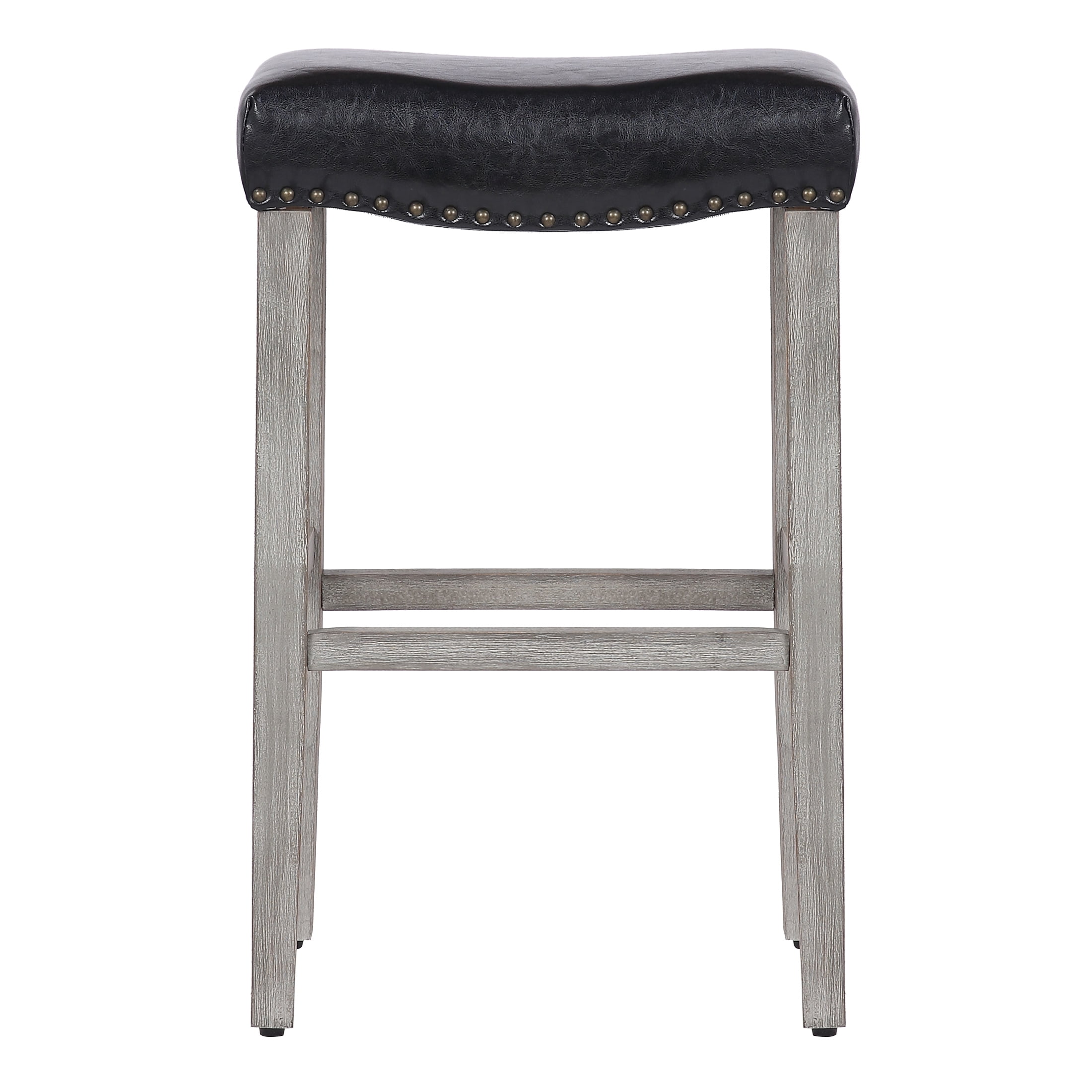 29" Inch Upholstered Backless Saddle Seat Counter Stool, Antique Gray/Leather