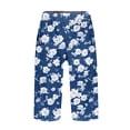 thumbnail image 4 of Domuza Women's Bermuda Shorts Casual Knee Length Relaxed Fit Beach Shorts Summer Boho Striped Floral Print Athletic Shorts with Pocket Sky Blue L, 4 of 5