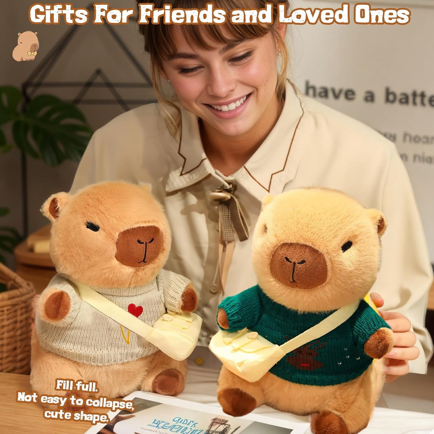 10Pcs Capybara Plush Toy Capybara Plush with 9 Clothes and Accessories Super Soft Capybara Stuffed Animal for Kids Girls Boys 10.2inch