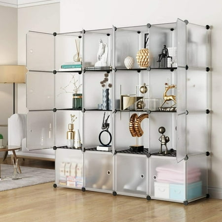 

Cube Storage Organizer 16-Cube Wire Shelves Units Closet Cabinet DIY Modular Book Shelf for Bedroom Living Room Office with Door