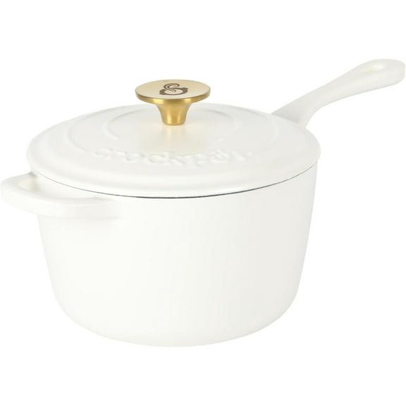 3 Qt European Enameled Cast Iron Sauce Pan W/Lid - Matte Linen White