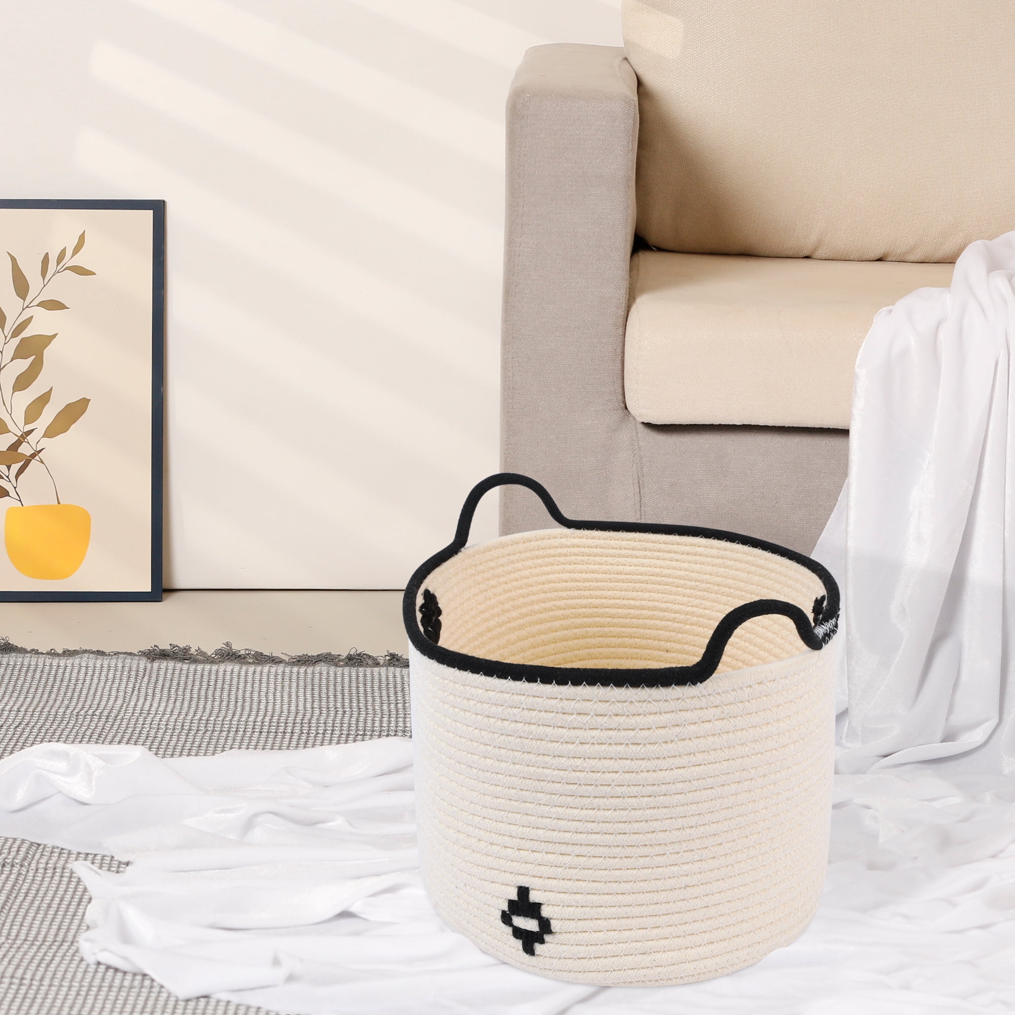 Unique Bargains Woven Storage Basket Closet Storage Bin White 7.5*7.1*7.9in、9.8*8.3*10.6in