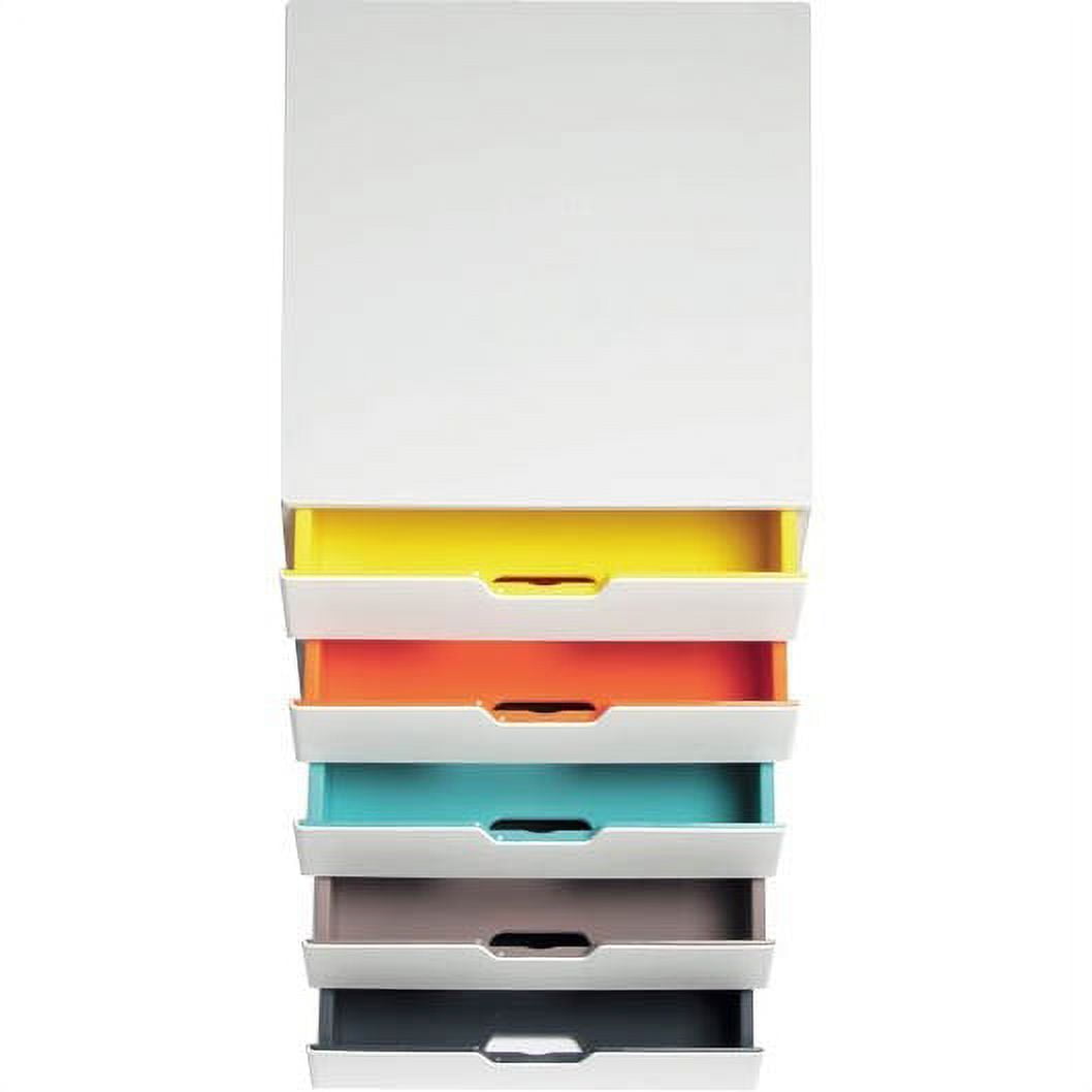 Durable Varicolor Mix 5 Drawer Desktop Storage Box, White/multicolor - 5 Drawer(s) - 11" Height X 11.5" Width X 14" Depth - Desktop - White, Multicolor - Plastic - 1 / Each