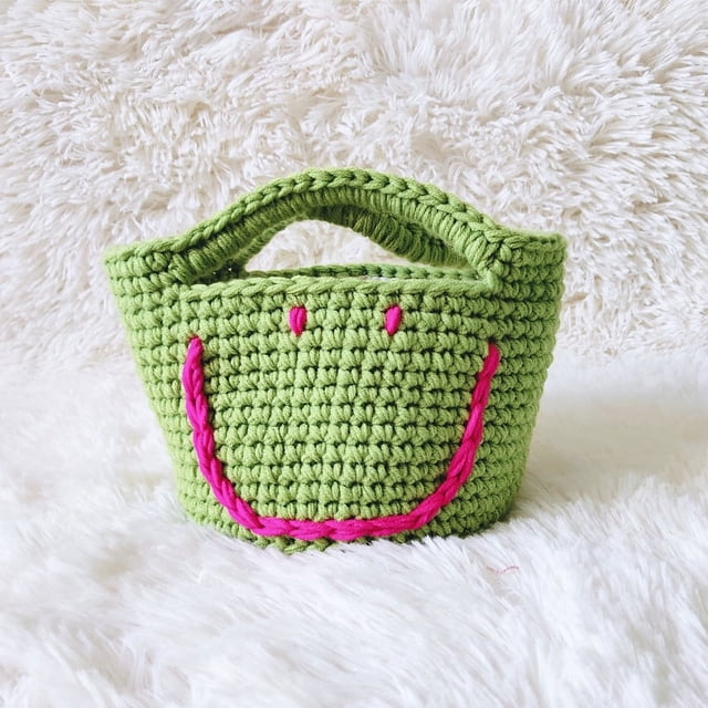 JM Bolso tejido a mano de lana pura, bolso sonriente, lindo caramelo, elegante color magenta, verde JM
