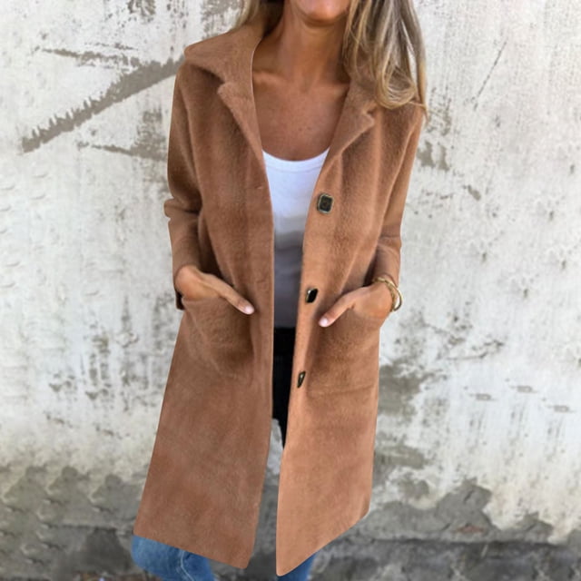 LOVZFMLL Jackets for Women's Solid Color Button Up Lapel Cardigan Top Jacket