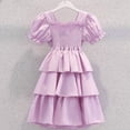 thumbnail image 5 of HOMADLES Girls Clothing Dresses Size 3-15, Girls Party Dresses Little Girls Dresses Crew Neck Summer Ruffle Dress Purple 5-6 T, 5 of 7