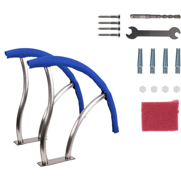 30"x30" Pool Handrail 304 Stainless Steel Swimming Pool Stair Rail for Inground Pool with Blue Grip Cover, Set of 2