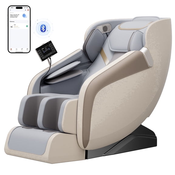 Upgo 4D Massage Chair Full Body, Zero Gravity Massage Chair with Heat and Foot Massage with Airbags, Kneading, Bluetooth, LCD Touch Control - Beige